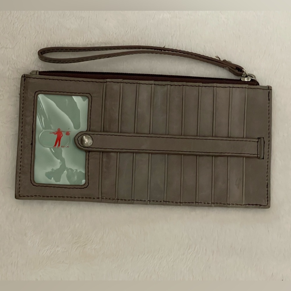 HOBO INTERNATIONAL KIMI LEATHER WALLET WRISTLET SLIM CREDIT CARD CASE NEW GRAY